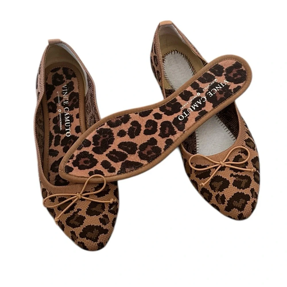 Vince Camuto Leopard Knit Ballet Flats in Brown and Black Machine Washable 8.5